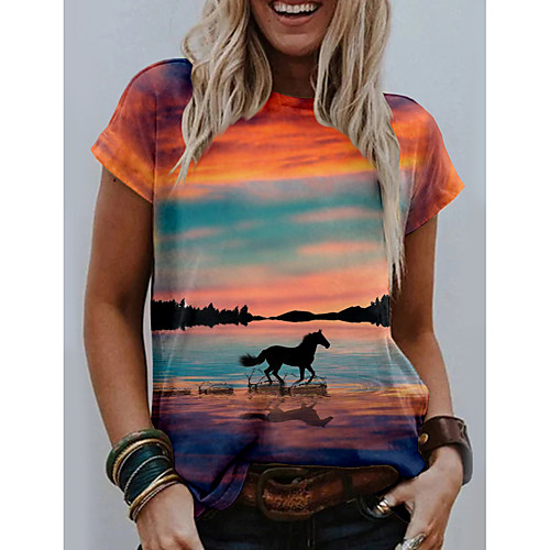 Women's Holiday 3D Printed Painting T shirt Graphic Scenery 3D Print Round Neck Basic Beach Tops Yellow Orange Green
Women's Holiday 3D Printed Painting T shirt Graphic Scenery 3D Print Round Neck Basic Beach Tops Yellow Orange Green