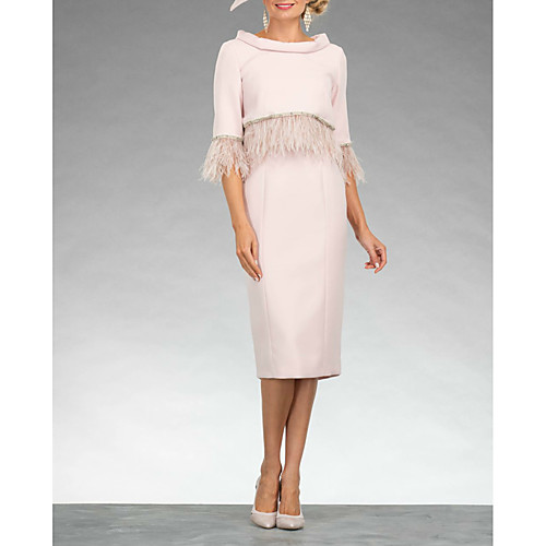 Sheath / Column Mother of the Bride Dress Elegant Jewel Neck Knee Length Stretch Fabric Half Sleeve with Sash / Ribbon 2021
Sheath / Column Mother of the Bride Dress Elegant Jewel Neck Knee Length Stretch Fabric Half Sleeve with Sash / Ribbon 2021