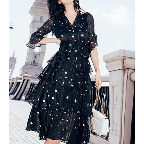 A-Line Maxi Empire Holiday Cocktail Party Dress V Neck Half Sleeve Tea Length Chiffon with Tier Pattern / Print 2021
A-Line Maxi Empire Holiday Cocktail Party Dress V Neck Half Sleeve Tea Length Chiffon with Tier Pattern / Print 2021