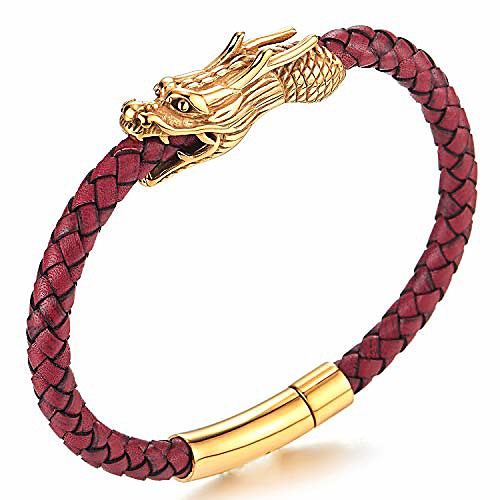 Stainless Steel Gold Dragon Head Braided Red Leather Bangle Bracelet Wristband, Mens
Stainless Steel Gold Dragon Head Braided Red Leather Bangle Bracelet Wristband, Mens