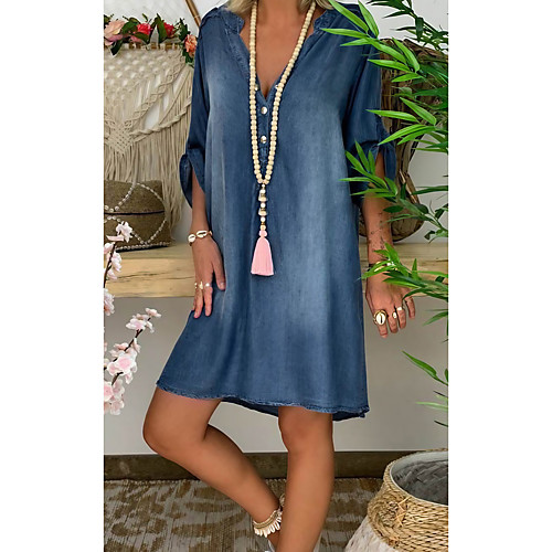 Women's Denim Dress Knee Length Dress Blue Long Sleeve Solid Color Patchwork Summer Shirt Collar Chic & Modern Casual Loose 2021 S M L XL XXL 3XL
Women's Denim Dress Knee Length Dress Blue Long Sleeve Solid Color Patchwork Summer Shirt Collar Chic & Modern Casual Loose 2021 S M L XL XXL 3XL