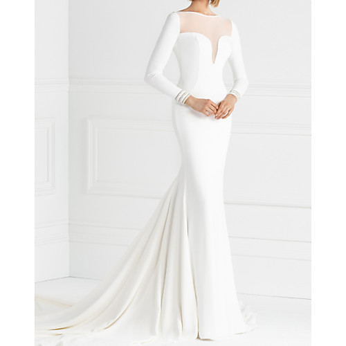 Mermaid / Trumpet Wedding Dresses Jewel Neck Court Train Italy Satin Long Sleeve Country Simple with Pleats 2021
Mermaid / Trumpet Wedding Dresses Jewel Neck Court Train Italy Satin Long Sleeve Country Simple with Pleats 2021