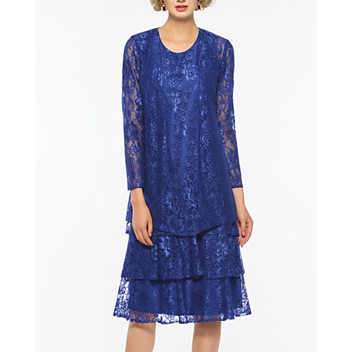 Two Piece Sheath / Column Mother of the Bride Dress Elegant Jewel Neck Knee Length Lace Long Sleeve with Lace Appliques 2021
Two Piece Sheath / Column Mother of the Bride Dress Elegant Jewel Neck Knee Length Lace Long Sleeve with Lace Appliques 2021