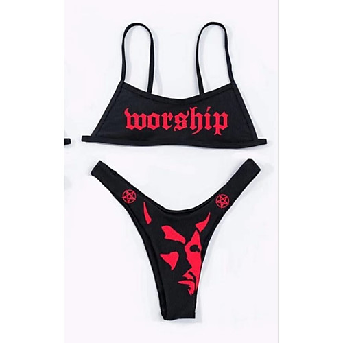 Women's Bikini 2 Piece Swimsuit Push Up Print Solid Color Letter Black Red Swimwear Padded Crop Top Strap Bathing Suits New Gothic Sexy / Padded Bras / Slim 
Women's Bikini 2 Piece Swimsuit Push Up Print Solid Color Letter Black Red Swimwear Padded Crop Top Strap Bathing Suits New Gothic Sexy / Padded Bras / Slim