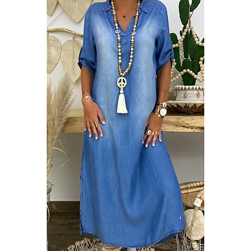 Women's Denim Dress Maxi long Dress Blue Half Sleeve Solid Color Split Summer Shirt Collar Elegant 2021 M L XL XXL 3XL
Women's Denim Dress Maxi long Dress Blue Half Sleeve Solid Color Split Summer Shirt Collar Elegant 2021 M L XL XXL 3XL