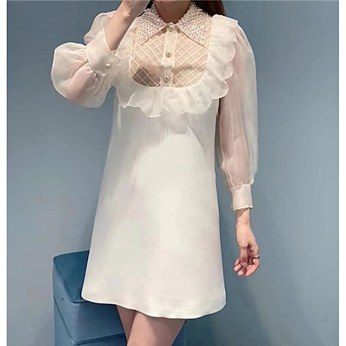 Sheath / Column Elegant Sexy Homecoming Wedding Guest Dress Shirt Collar Long Sleeve Short / Mini Spandex with Beading Ruffles 2021
Sheath / Column Elegant Sexy Homecoming Wedding Guest Dress Shirt Collar Long Sleeve Short / Mini Spandex with Beading Ruffles 2021