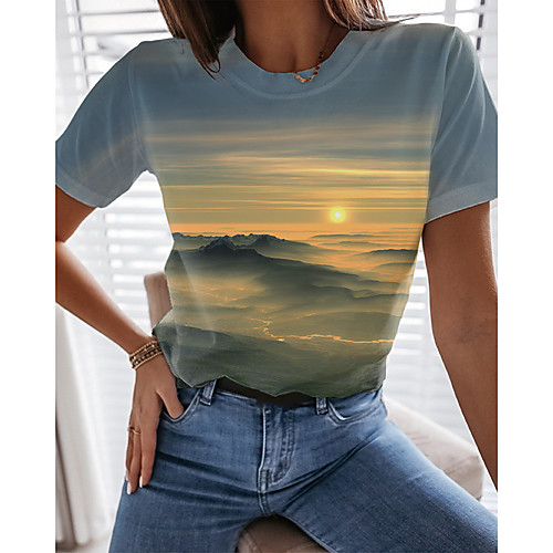 Women's Holiday 3D Printed Painting T shirt Graphic Scenery 3D Print Round Neck Basic Beach Tops Blue Yellow Green
Women's Holiday 3D Printed Painting T shirt Graphic Scenery 3D Print Round Neck Basic Beach Tops Blue Yellow Green