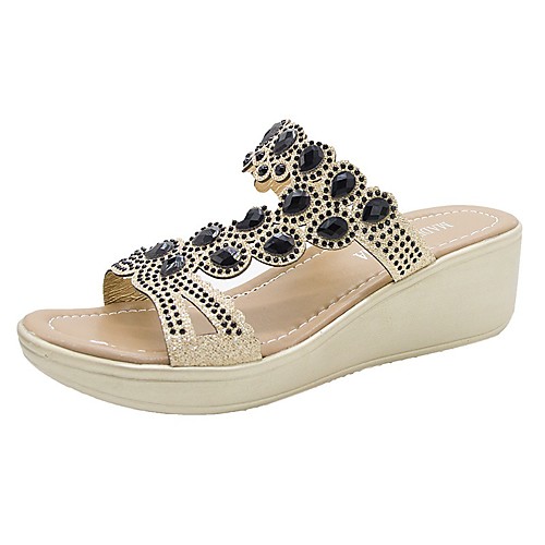 Women's Sandals Wedge Heel Round Toe Wedge Sandals Casual Daily Walking Shoes Faux Leather Rhinestone Solid Colored Black Blue Gold
Women's Sandals Wedge Heel Round Toe Wedge Sandals Casual Daily Walking Shoes Faux Leather Rhinestone Solid Colored Black Blue Gold