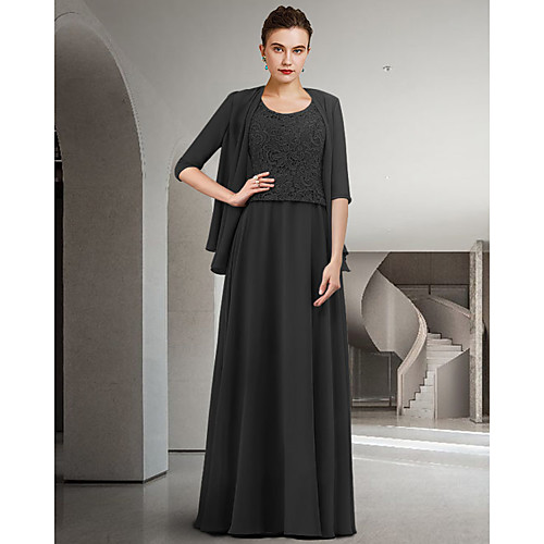 Two Piece Sheath / Column Mother of the Bride Dress Elegant Jewel Neck Floor Length Chiffon Lace Half Sleeve with Pleats Appliques 2021
Two Piece Sheath / Column Mother of the Bride Dress Elegant Jewel Neck Floor Length Chiffon Lace Half Sleeve with Pleats Appliques 2021