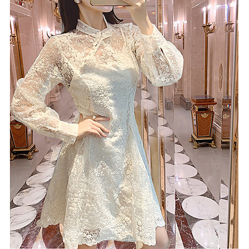 A-Line Flirty Chinese Style Graduation Cocktail Party Dress Stand Collar Long Sleeve Knee Length Lace with Pleats 2021
A-Line Flirty Chinese Style Graduation Cocktail Party Dress Stand Collar Long Sleeve Knee Length Lace with Pleats 2021