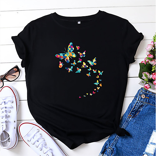 Women's T shirt Butterfly Print Round Neck Tops 100% Cotton Basic Basic Top White Black Blue
Women's T shirt Butterfly Print Round Neck Tops 100% Cotton Basic Basic Top White Black Blue