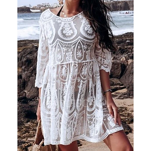 Women's Swimsuit Cover Up Beach Top Swimsuit Embroidery Hole Solid Color Geometric White Swimwear T shirt Dress Tunic Plunge Bathing Suits New Fashion Sexy / Cotton
Women's Swimsuit Cover Up Beach Top Swimsuit Embroidery Hole Solid Color Geometric White Swimwear T shirt Dress Tunic Plunge Bathing Suits New Fashion Sexy / Cotton