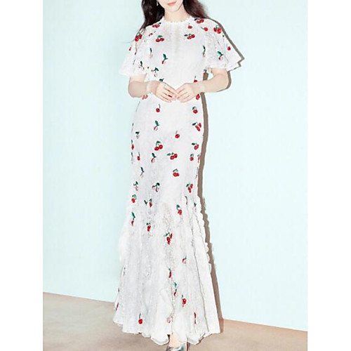 Mermaid / Trumpet Empire Bohemian Holiday Formal Evening Dress Jewel Neck Short Sleeve Ankle Length Lace with Ruffles Pattern / Print 2021
Mermaid / Trumpet Empire Bohemian Holiday Formal Evening Dress Jewel Neck Short Sleeve Ankle Length Lace with Ruffles Pattern / Print 2021