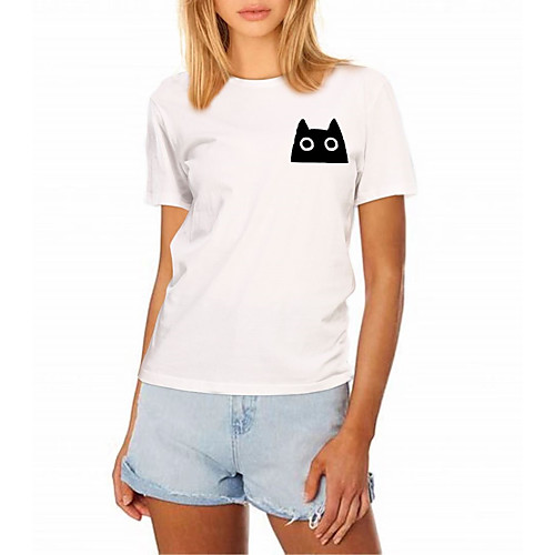 Women's T shirt Cat Graphic Prints Print Round Neck Tops 100% Cotton Basic Basic Top White Light Brown Camel
Women's T shirt Cat Graphic Prints Print Round Neck Tops 100% Cotton Basic Basic Top White Light Brown Camel