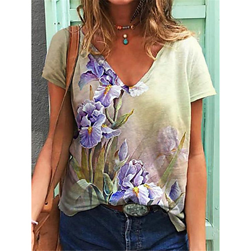 Women's T shirt Graphic Floral Print V Neck Tops Basic Basic Top Blue Purple Red
Women's T shirt Graphic Floral Print V Neck Tops Basic Basic Top Blue Purple Red