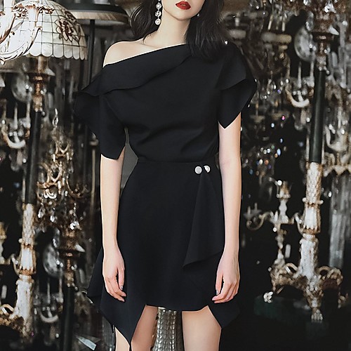 A-Line Little Black Dress Elegant Wedding Guest Cocktail Party Dress One Shoulder Short Sleeve Asymmetrical Cotton with Buttons Overskirt 2021
A-Line Little Black Dress Elegant Wedding Guest Cocktail Party Dress One Shoulder Short Sleeve Asymmetrical Cotton with Buttons Overskirt 2021