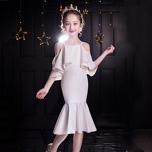 Mermaid / Trumpet Tea Length Flower Girl Dresses Event / Party Satin Short Sleeve Spaghetti Strap with Ruffles / First Communion
Mermaid / Trumpet Tea Length Flower Girl Dresses Event / Party Satin Short Sleeve Spaghetti Strap with Ruffles / First Communion