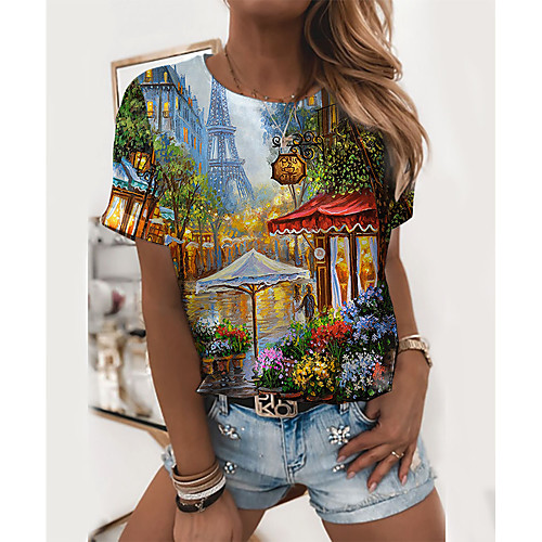 Women's Going out Floral Theme Painting T shirt Graphic Scenery Print Round Neck Basic Tops Rainbow
Women's Going out Floral Theme Painting T shirt Graphic Scenery Print Round Neck Basic Tops Rainbow
