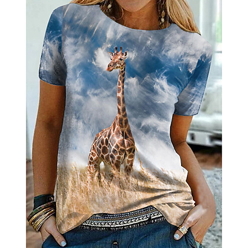 Women's 3D Printed Painting T shirt Graphic 3D Giraffe Print Round Neck Basic Tops Blue
Women's 3D Printed Painting T shirt Graphic 3D Giraffe Print Round Neck Basic Tops Blue
