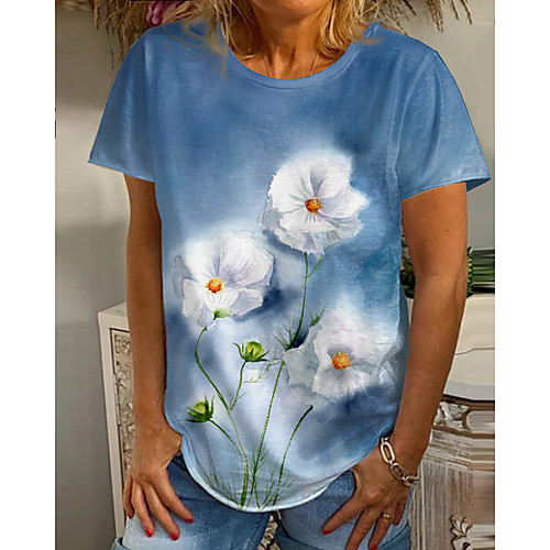 Women's Going out Floral Theme Painting T shirt Floral Graphic Print Round Neck Basic Tops Blue
Women's Going out Floral Theme Painting T shirt Floral Graphic Print Round Neck Basic Tops Blue