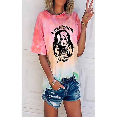 Women's T shirt Tie Dye Portrait Round Neck Tops Basic Basic Top Blue Purple Blushing Pink
Women's T shirt Tie Dye Portrait Round Neck Tops Basic Basic Top Blue Purple Blushing Pink