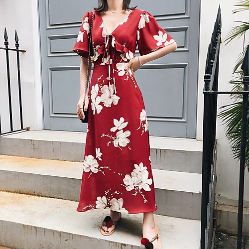 A-Line Bohemian Vintage Holiday Wedding Guest Dress V Neck Half Sleeve Ankle Length Chiffon with Split Pattern / Print 2021
A-Line Bohemian Vintage Holiday Wedding Guest Dress V Neck Half Sleeve Ankle Length Chiffon with Split Pattern / Print 2021