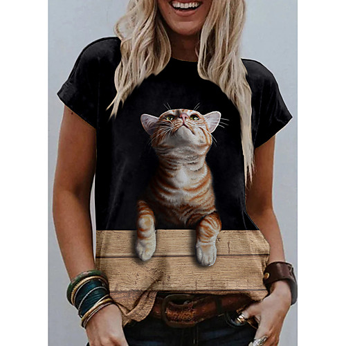 Women's Going out 3D Cat T shirt Cat Graphic 3D Print Round Neck Basic Tops White Khaki Gray
Women's Going out 3D Cat T shirt Cat Graphic 3D Print Round Neck Basic Tops White Khaki Gray