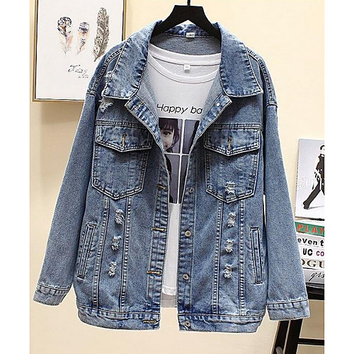 Women's Denim Jacket Daily Spring & Fall Regular Coat Shirt Collar Regular Fit Basic Jacket Long Sleeve Solid Colored Light Blue / Cotton
Women's Denim Jacket Daily Spring & Fall Regular Coat Shirt Collar Regular Fit Basic Jacket Long Sleeve Solid Colored Light Blue / Cotton
