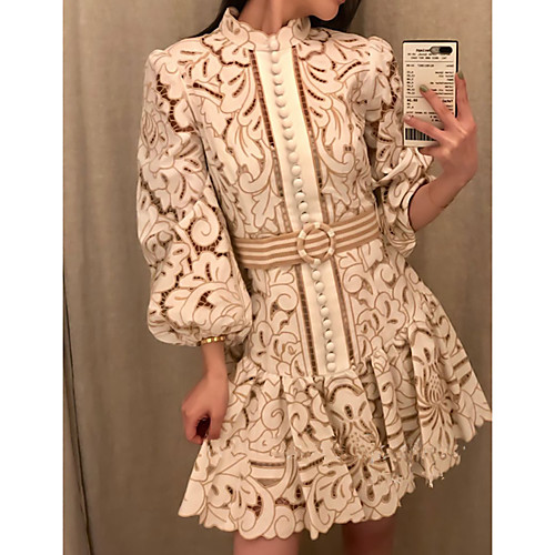 A-Line Cut Out Floral Party Wear Cocktail Party Dress Stand Collar Long Sleeve Short / Mini Cotton with Buttons Pattern / Print 2021
A-Line Cut Out Floral Party Wear Cocktail Party Dress Stand Collar Long Sleeve Short / Mini Cotton with Buttons Pattern / Print 2021