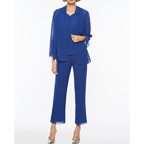 Two Piece Pantsuit / Jumpsuit Mother of the Bride Dress Elegant Jewel Neck Floor Length Chiffon Long Sleeve with Pleats Beading 2021
Two Piece Pantsuit / Jumpsuit Mother of the Bride Dress Elegant Jewel Neck Floor Length Chiffon Long Sleeve with Pleats Beading 2021