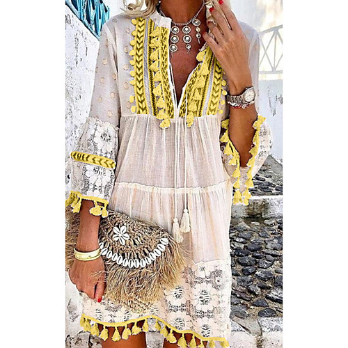 Women's A Line Dress Short Mini Dress White 3/4 Length Sleeve Solid Color Lace Print Spring Summer V Neck Casual Loose 2021 S M L XL XXL 3XL 4XL 5XL
Women's A Line Dress Short Mini Dress White 3/4 Length Sleeve Solid Color Lace Print Spring Summer V Neck Casual Loose 2021 S M L XL XXL 3XL 4XL 5XL