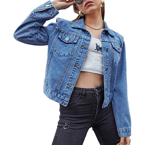 Women's Denim Jacket Daily Spring & Fall Regular Coat Shirt Collar Regular Fit Basic Jacket Long Sleeve Solid Colored Blue / Cotton
Women's Denim Jacket Daily Spring & Fall Regular Coat Shirt Collar Regular Fit Basic Jacket Long Sleeve Solid Colored Blue / Cotton
