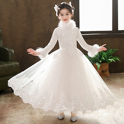 Princess Ankle Length Flower Girl Dresses Wedding Lace 3/4 Length Sleeve High Neck with Feathers / Fur / Embroidery
Princess Ankle Length Flower Girl Dresses Wedding Lace 3/4 Length Sleeve High Neck with Feathers / Fur / Embroidery