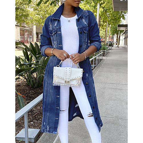 Women's Denim Jacket Daily Spring & Fall Long Coat Shirt Collar Regular Fit Basic Jacket Long Sleeve Solid Colored Patchwork Blue Navy Blue / Cotton
Women's Denim Jacket Daily Spring & Fall Long Coat Shirt Collar Regular Fit Basic Jacket Long Sleeve Solid Colored Patchwork Blue Navy Blue / Cotton