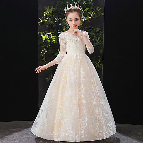 Princess Ankle Length Flower Girl Dresses Wedding Lace 3/4 Length Sleeve Off Shoulder with Lace
Princess Ankle Length Flower Girl Dresses Wedding Lace 3/4 Length Sleeve Off Shoulder with Lace