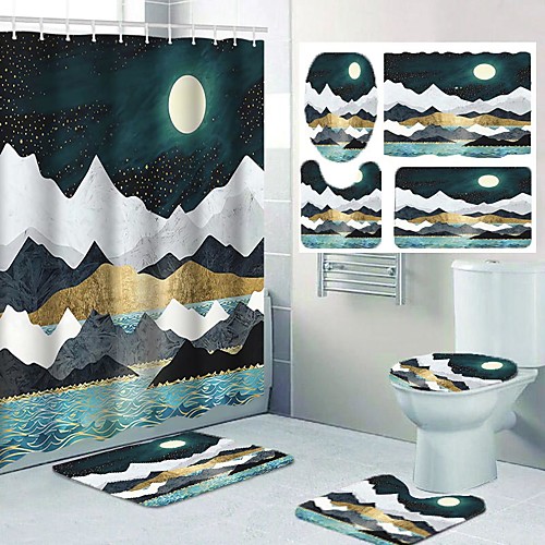 Comic Mountains Rivers Starry Sky and Moon Pattern Printing Bathroom Shower Curtain Leisure Toilet Four-piece Design
Comic Mountains Rivers Starry Sky and Moon Pattern Printing Bathroom Shower Curtain Leisure Toilet Four-piece Design
