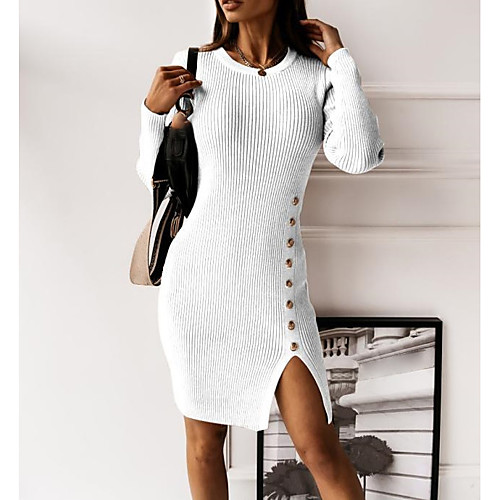 Women's Sweater Jumper Dress Short Mini Dress Khaki White Black Long Sleeve Solid Color Split Patchwork Button Fall Round Neck Casual Slim 2021 S M L XL XXL / Cotton / Cotton
Women's Sweater Jumper Dress Short Mini Dress Khaki White Black Long Sleeve Solid Color Split Patchwork Button Fall Round Neck Casual Slim 2021 S M L XL XXL / Cotton / Cotton