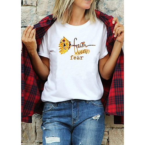 Women's T shirt Text Letter Print Round Neck Tops 100% Cotton Basic Basic Top White
Women's T shirt Text Letter Print Round Neck Tops 100% Cotton Basic Basic Top White