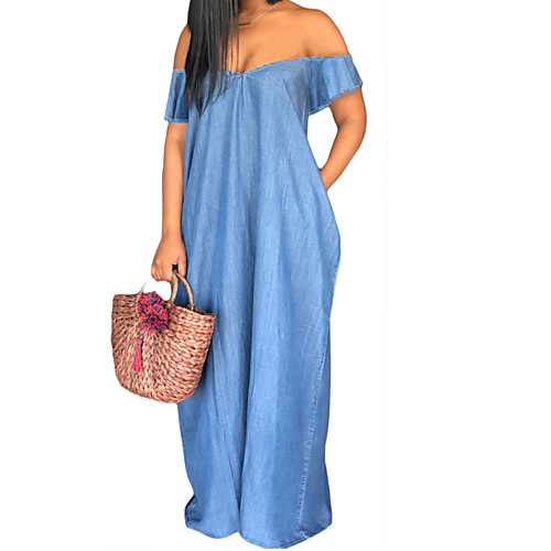 Women's Denim Dress Maxi long Dress Light Blue Short Sleeve Solid Color Summer Off Shoulder Casual 2021 S M L XL XXL
Women's Denim Dress Maxi long Dress Light Blue Short Sleeve Solid Color Summer Off Shoulder Casual 2021 S M L XL XXL