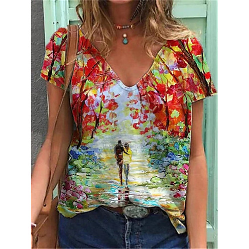 Women's T shirt Graphic Floral Print V Neck Tops Basic Basic Top Red Yellow Peach
Women's T shirt Graphic Floral Print V Neck Tops Basic Basic Top Red Yellow Peach