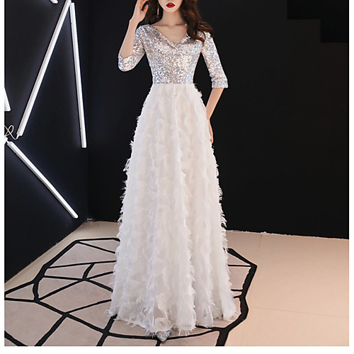 A-Line V Neck Floor Length Sequined / Feather Bridesmaid Dress with Sash / Ribbon / Sequin
A-Line V Neck Floor Length Sequined / Feather Bridesmaid Dress with Sash / Ribbon / Sequin