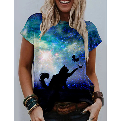 Women's 3D Cat Painting T shirt Galaxy Cat Graphic Print Round Neck Basic Tops Blue Purple Green
Women's 3D Cat Painting T shirt Galaxy Cat Graphic Print Round Neck Basic Tops Blue Purple Green