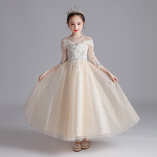 Princess Ankle Length Flower Girl Dresses Wedding Lace 3/4 Length Sleeve Illusion Neck with Lace
Princess Ankle Length Flower Girl Dresses Wedding Lace 3/4 Length Sleeve Illusion Neck with Lace