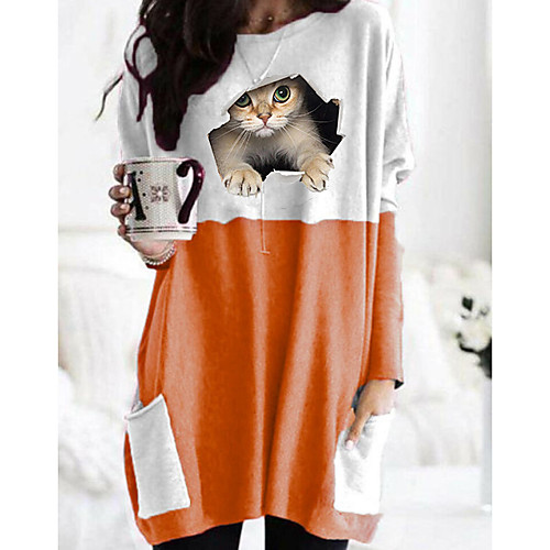 Women's T shirt Cat Graphic 3D Long Sleeve Pocket Round Neck Tops Basic Basic Top Black Orange Khaki
Women's T shirt Cat Graphic 3D Long Sleeve Pocket Round Neck Tops Basic Basic Top Black Orange Khaki