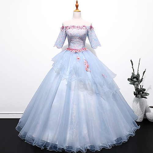 Ball Gown Elegant Floral Quinceanera Formal Evening Dress Off Shoulder Half Sleeve Floor Length Tulle with Pleats Appliques 2021
Ball Gown Elegant Floral Quinceanera Formal Evening Dress Off Shoulder Half Sleeve Floor Length Tulle with Pleats Appliques 2021