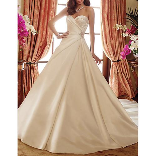 A-Line Wedding Dresses Strapless Court Train Satin Sleeveless Formal Simple with Ruched Crystal Brooch 2021
A-Line Wedding Dresses Strapless Court Train Satin Sleeveless Formal Simple with Ruched Crystal Brooch 2021
