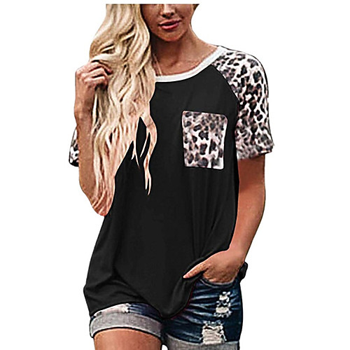 Women's T shirt Leopard Patchwork Round Neck Tops Sexy Basic Top White Black Blue
Women's T shirt Leopard Patchwork Round Neck Tops Sexy Basic Top White Black Blue