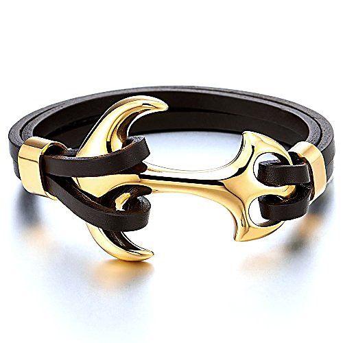 Mens Large Stainless Steel Gold Color Marine Anchor Bangle Bracelet Genuine Brown Leather Wristband
Mens Large Stainless Steel Gold Color Marine Anchor Bangle Bracelet Genuine Brown Leather Wristband