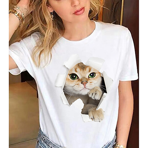 Women's 3D Cat T shirt Cat Graphic 3D Print Round Neck Basic Tops 100% Cotton White Black
Women's 3D Cat T shirt Cat Graphic 3D Print Round Neck Basic Tops 100% Cotton White Black
