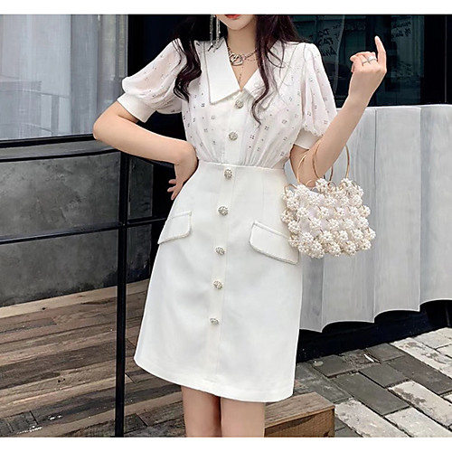 Sheath / Column Glittering Elegant Homecoming Cocktail Party Dress Shirt Collar Half Sleeve Short / Mini Spandex with Buttons Crystals 2021
Sheath / Column Glittering Elegant Homecoming Cocktail Party Dress Shirt Collar Half Sleeve Short / Mini Spandex with Buttons Crystals 2021